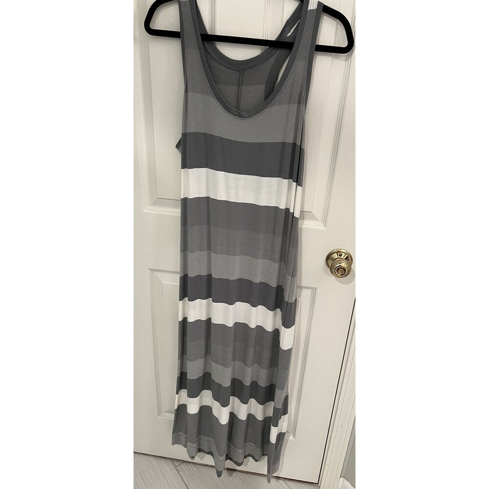 New York & Company Full Length Gray And White Striped Dress Women's Size Large